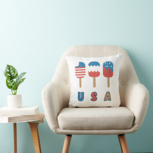 USA Patriotic July 4th Popsicle Throw Pillow