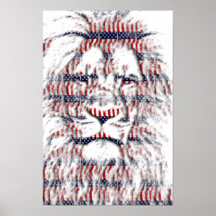 USA Patriotic leo Lion stars stripes Abstract Art Poster