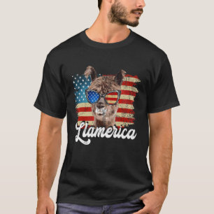 Usa Patriotic Llama Cute Animal America Flag T-Shirt