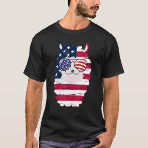 USA Patriotic Llama US Flag Glasses   July 4th Alp T-Shirt