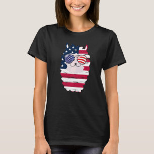 USA Patriotic Llama US Flag Glasses July 4th Alpa T-Shirt