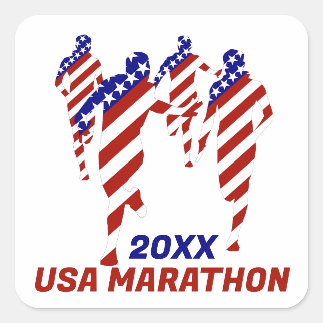 USA Patriotic MARATHON / RELAY RUN Square Sticker (Front)