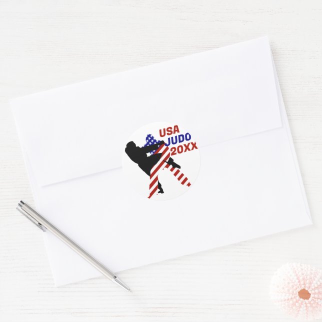 USA Patriotic Martial Arts JUDO Classic Round Sticker (Envelope)
