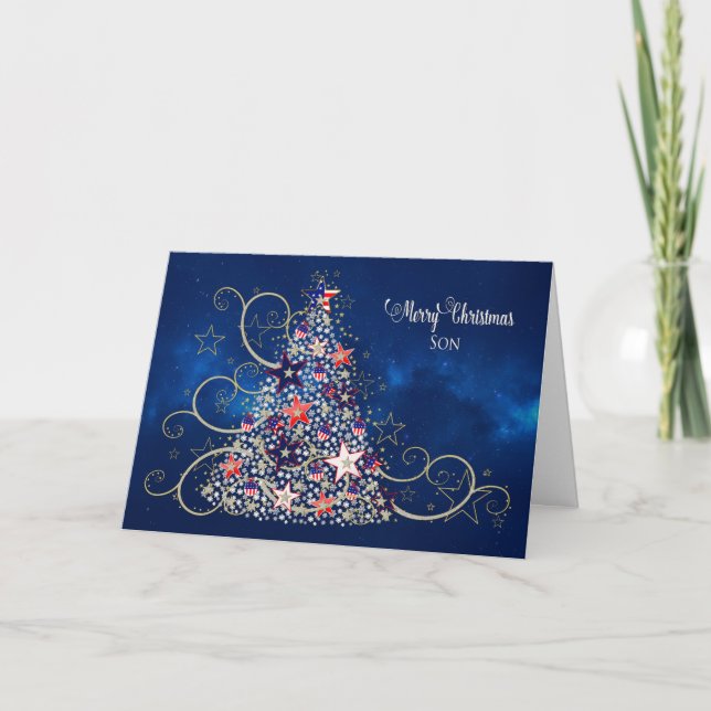 USA Patriotic Military Christmas Tree, SON Card (Front)