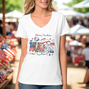 USA Patriotic Nurse 4th of July Icons Names T-Shirt