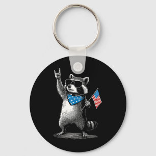 Usa Patriotic Racoon Men Women Kids Funny 4th Of Key Ring