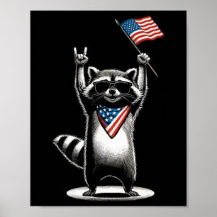 Usa Patriotic Racoon Men Women Kids Funny 4th Of  Poster