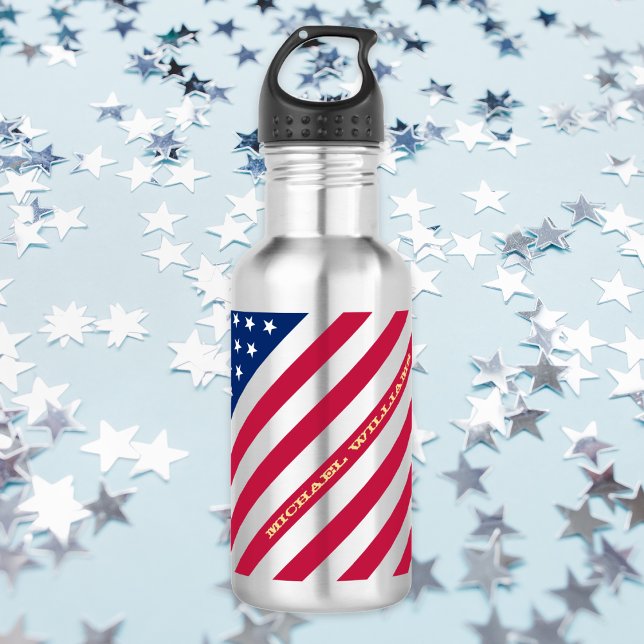 USA Patriotic Red Blue Stars Stripes Water Bottle (USA America National Flag Patriotic Stars Stripes Water Bottle)