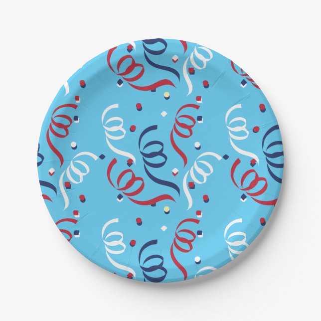 USA Patriotic Red, White & Blue Confetti Paper Plate (Front)