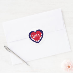 USA Patriotic Red White Blue Heart Festive July 4 Classic Round Sticker