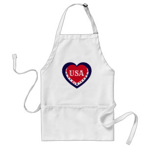 USA Patriotic Red White Blue Heart Festive July 4 Standard Apron