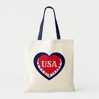 USA Patriotic Red White Blue Heart Festive July 4 Tote Bag