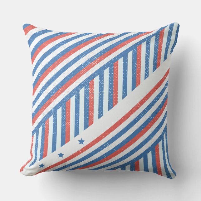 USA Patriotic Red White & Blue Stars Throw Pillow (Front)