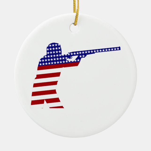 USA Patriotic Rifle Shooting Ceramic Tree Decoration (Front)