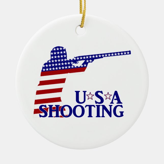 USA Patriotic Rifle Shooting Ceramic Tree Decoration (Front)