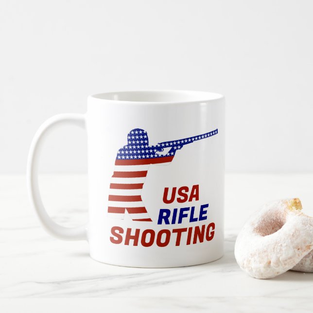 USA Patriotic Rifle Shooting Coffee Mug (With Donut)