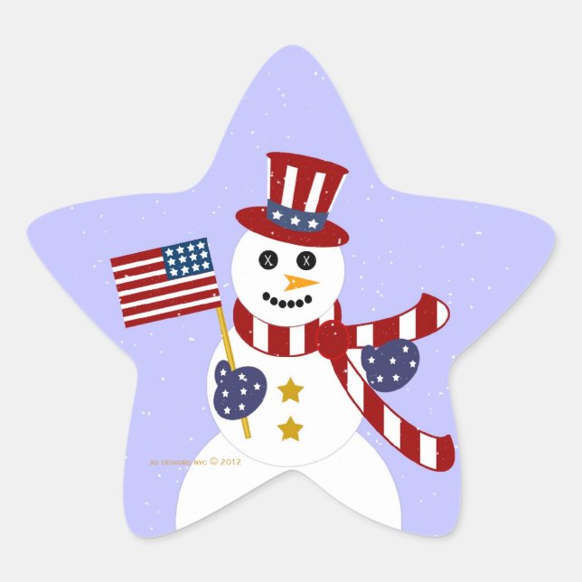 USA Patriotic Snowman with Flag Star Stickers (Front)