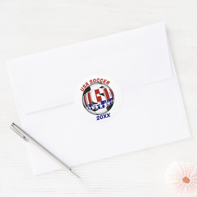 USA Patriotic SOCCER Sports Classic Round Sticker (Envelope)