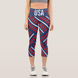 Usa Patriotic Stars and Stripes Capri Leggings