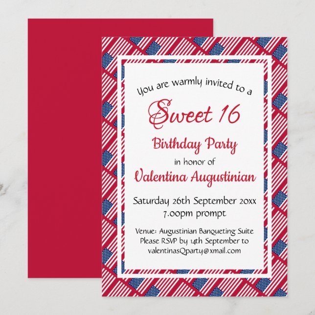 USA Patriotic SWEET 16 Birthday Personalised Invitation (Front/Back)