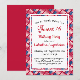 USA Patriotic SWEET 16 Birthday Personalised Invitation