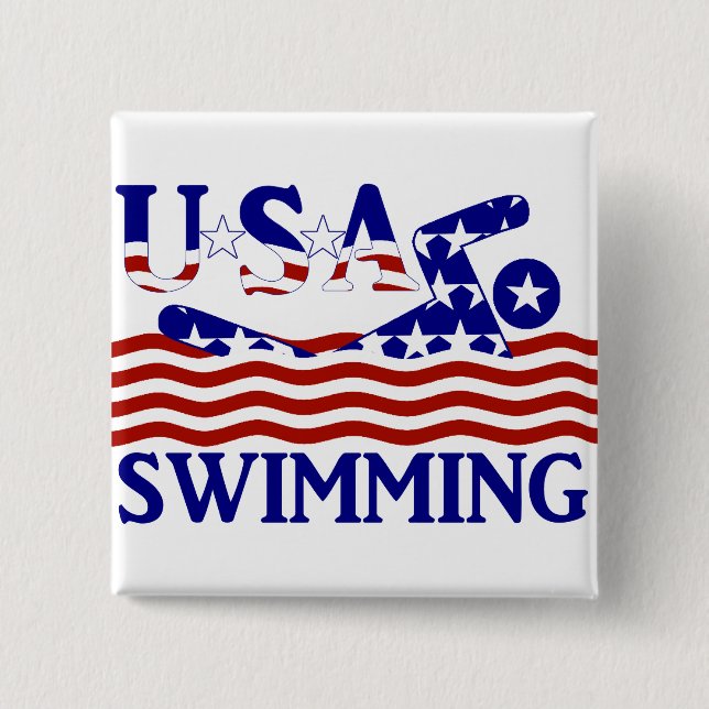USA Patriotic Swimming Sports 15 Cm Square Badge (Front)