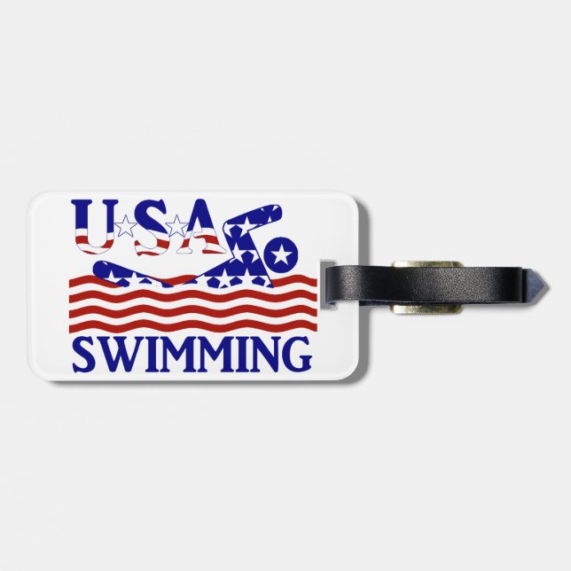 USA Patriotic Swimming Sports Luggage Tag (Back Horizontal)
