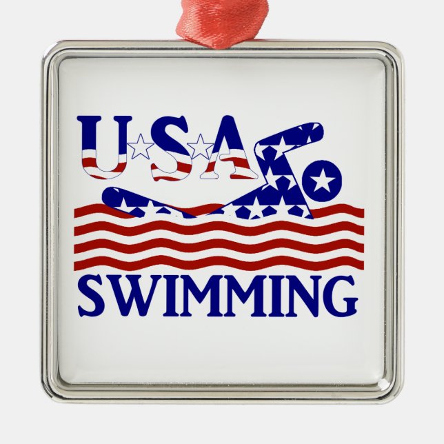 USA Patriotic Swimming Sports Metal Tree Decoration (Front)