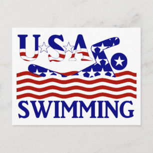 USA Patriotic Swimming Sports Postcard