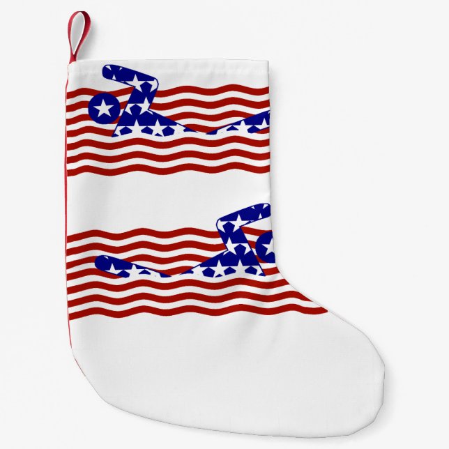 USA Patriotic Swimming Sports Small Christmas Stocking (Front)