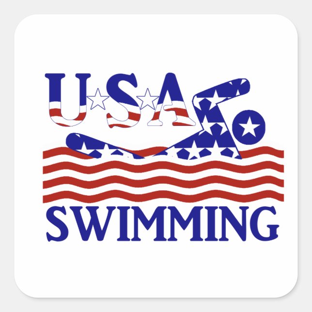 USA Patriotic Swimming Sports Square Sticker (Front)