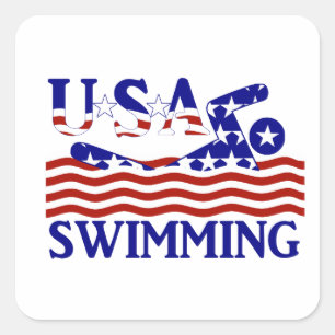 USA Patriotic Swimming Sports Square Sticker