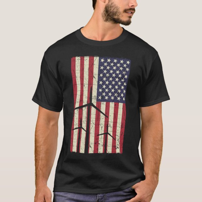 USA Patriotic Wind Turbine Technician T-Shirt (Front)
