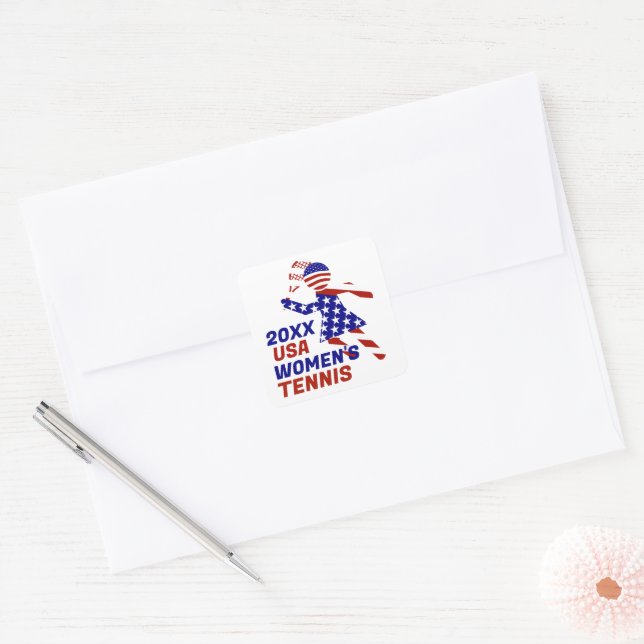 USA Patriotic WOMEN'S TENNIS Square Sticker (Envelope)