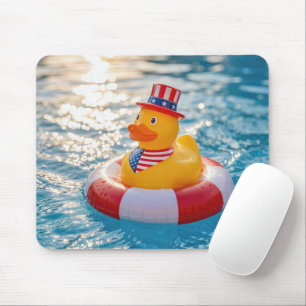 USA Patriotic Yellow Rubber Duck in Pool Mouse Mat