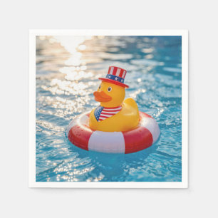 USA Patriotic Yellow Rubber Duck in Pool Napkin