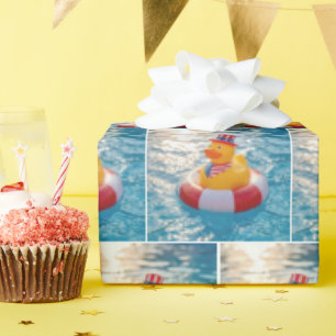USA Patriotic Yellow Rubber Duck in Pool Wrapping Paper