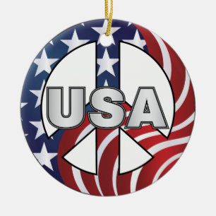USA Peace Sign Ceramic Tree Decoration