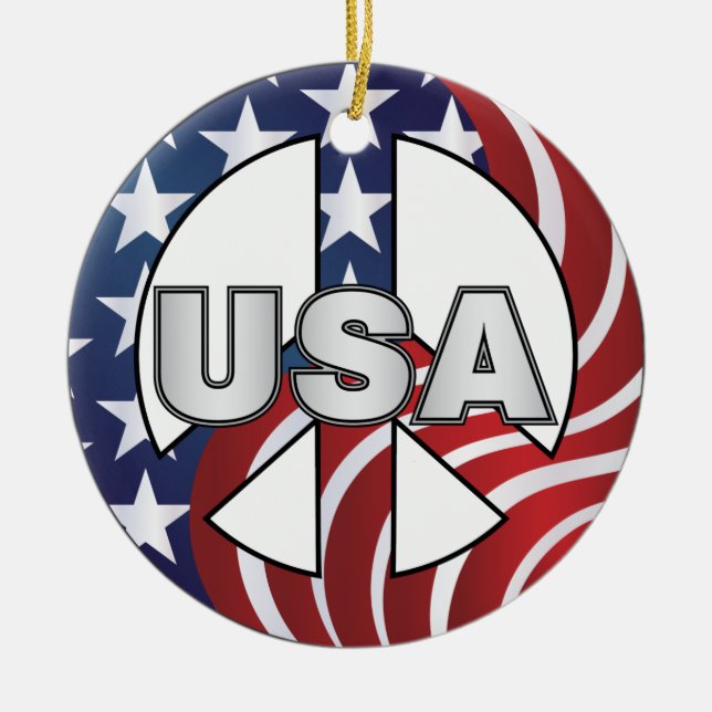 USA Peace Sign Ceramic Tree Decoration (Front)