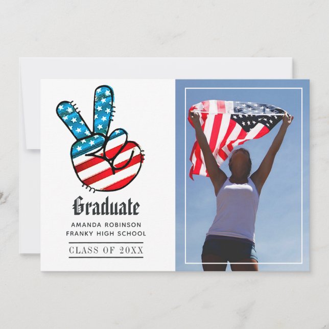 USA Peace Sign Graduation Photo Announcement (Front)