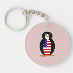 USA Penguin -- American Penguin -- Pink Background Key Ring