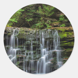 USA, Pennsylvania, Benton. Waterfall In Ricketts Classic Round Sticker