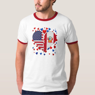 USA Peru Split Heart Flag Peruvian American Roots T-Shirt