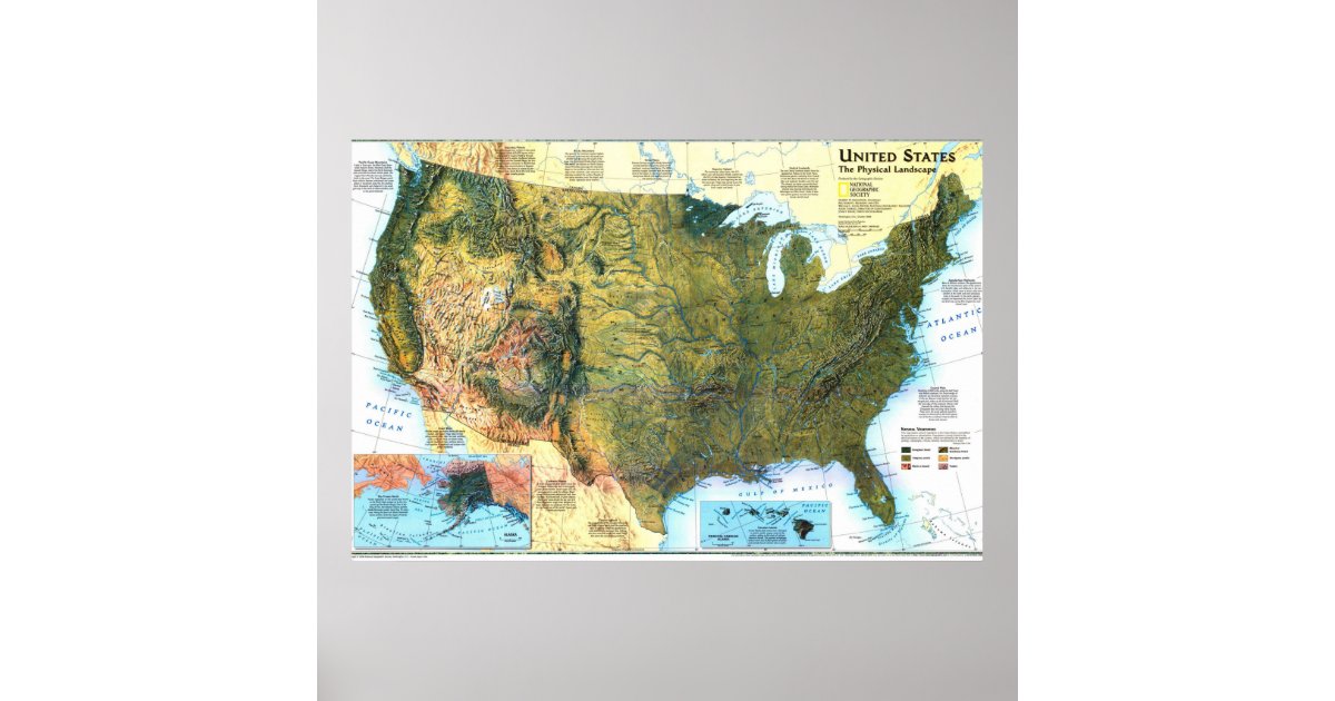 Usa Physical Landscape Map Poster Zazzle