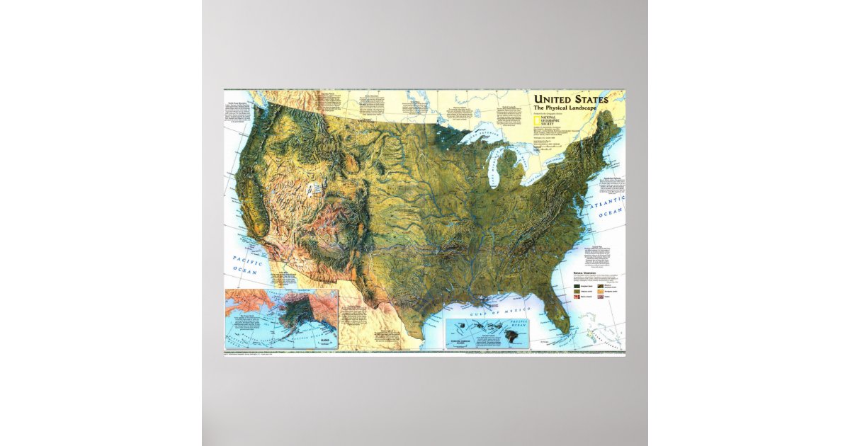 " USA: Physical Landscape map  Poster  Zazzle