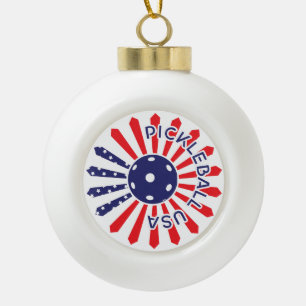 USA pickleball Ceramic Ball Christmas Ornament