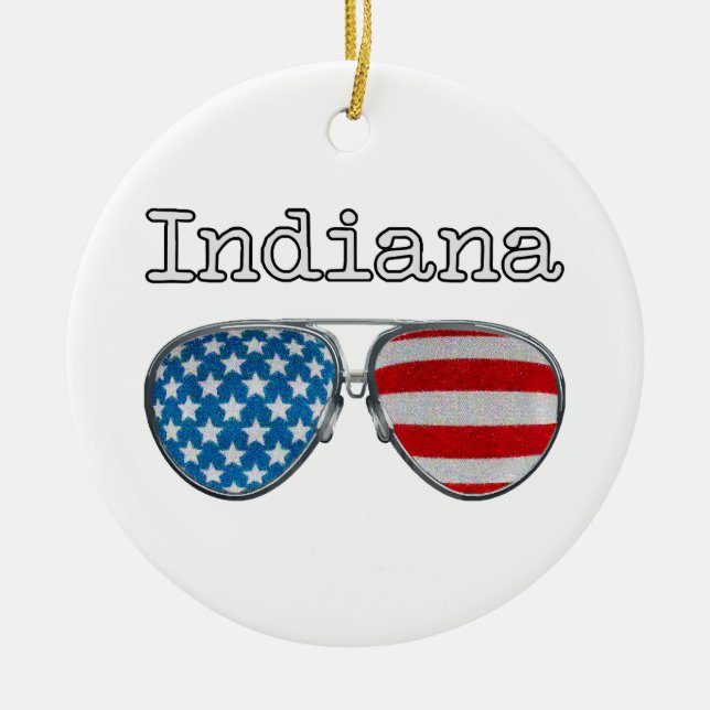 USA PILOT GLASSES INDIANA  CERAMIC TREE DECORATION (Front)