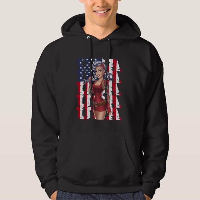 USA Pin-Up Girl with Wrench Hoodie (Front)