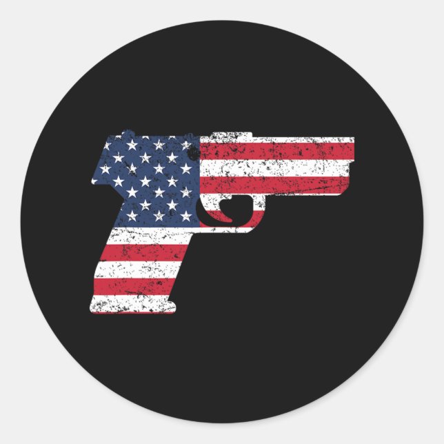 Usa Pistol American Gun Flag 4th Of July  Classic Round Sticker (Front)