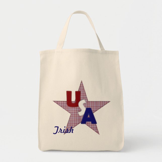 USA Plaid Star-Grocery Tote (Front)
